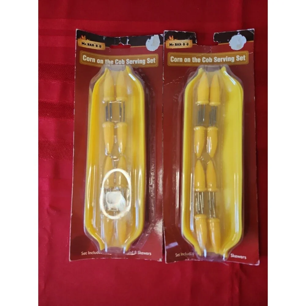 2x Mr. Bar-B-Q Corn on the Cob Serving Sets Yellow Boats Skewers 24pc Total NEW
